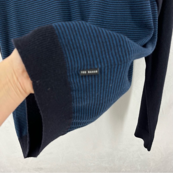 Ted Baker London Striped Raglan Jumper Navy Blue Wool Blend Women’s 4 Sweater - Picture 8 of 10